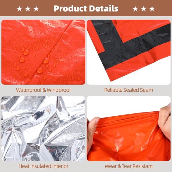 Noodslaapzakken Set - Survival Bivvy Sacks - Buiten Veiligheid - Inclusief Fluitje - 12 Stuks - Oranje — afbeelding 2