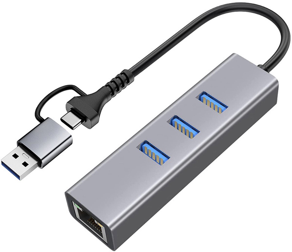 USB 3.0/Type-Cbetaling【USB 3.0*3+Gigabit4combineren1grijs, USBnaar Ethernet-adapter