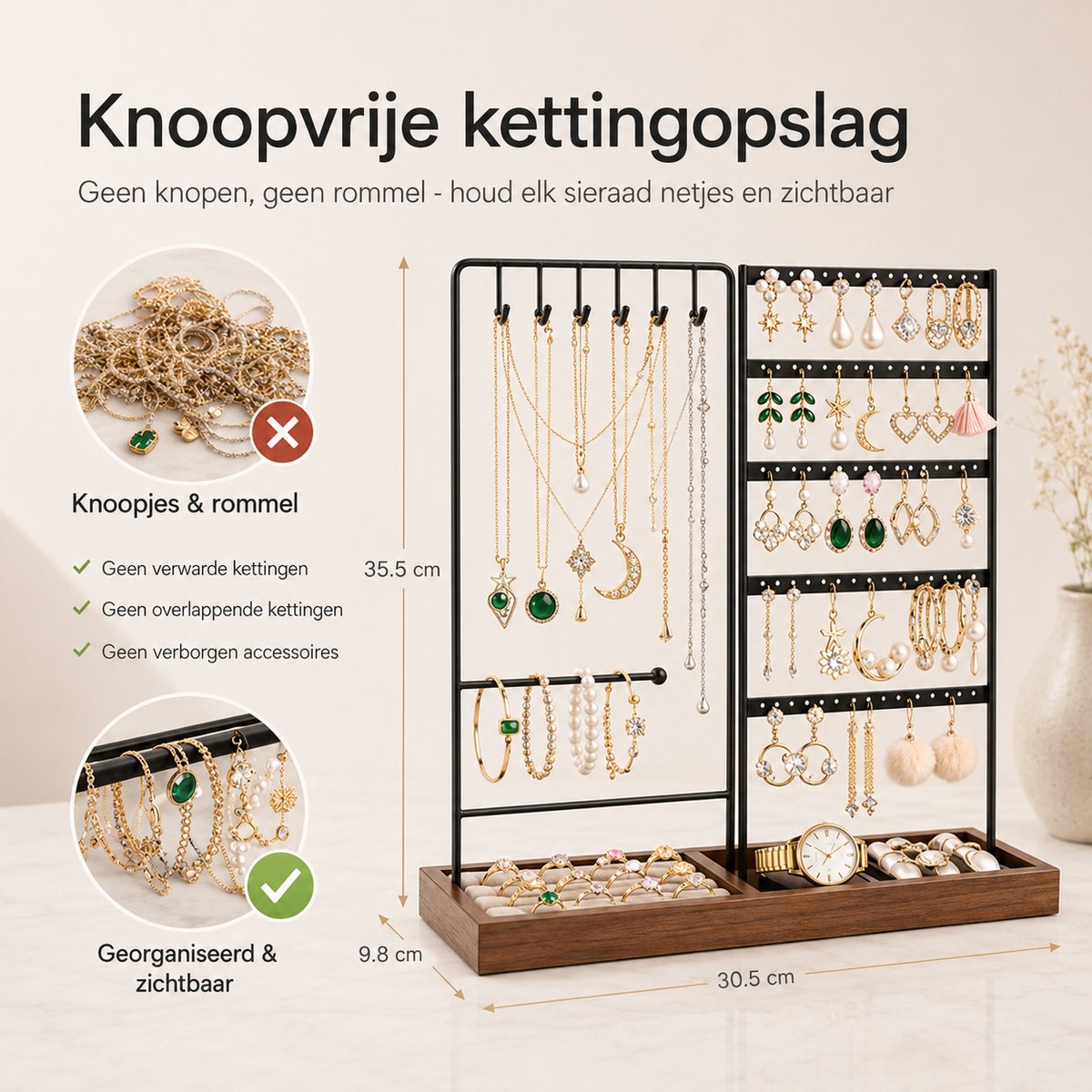 BOTC Sieradenhouder - Voor kettingen / armbanden / Oorbellen - Sieraden Organizer - Oorbellenrekje - Ketting houder - Zwart/Bruin — cadeau in Wonen & Interieur - foto 7