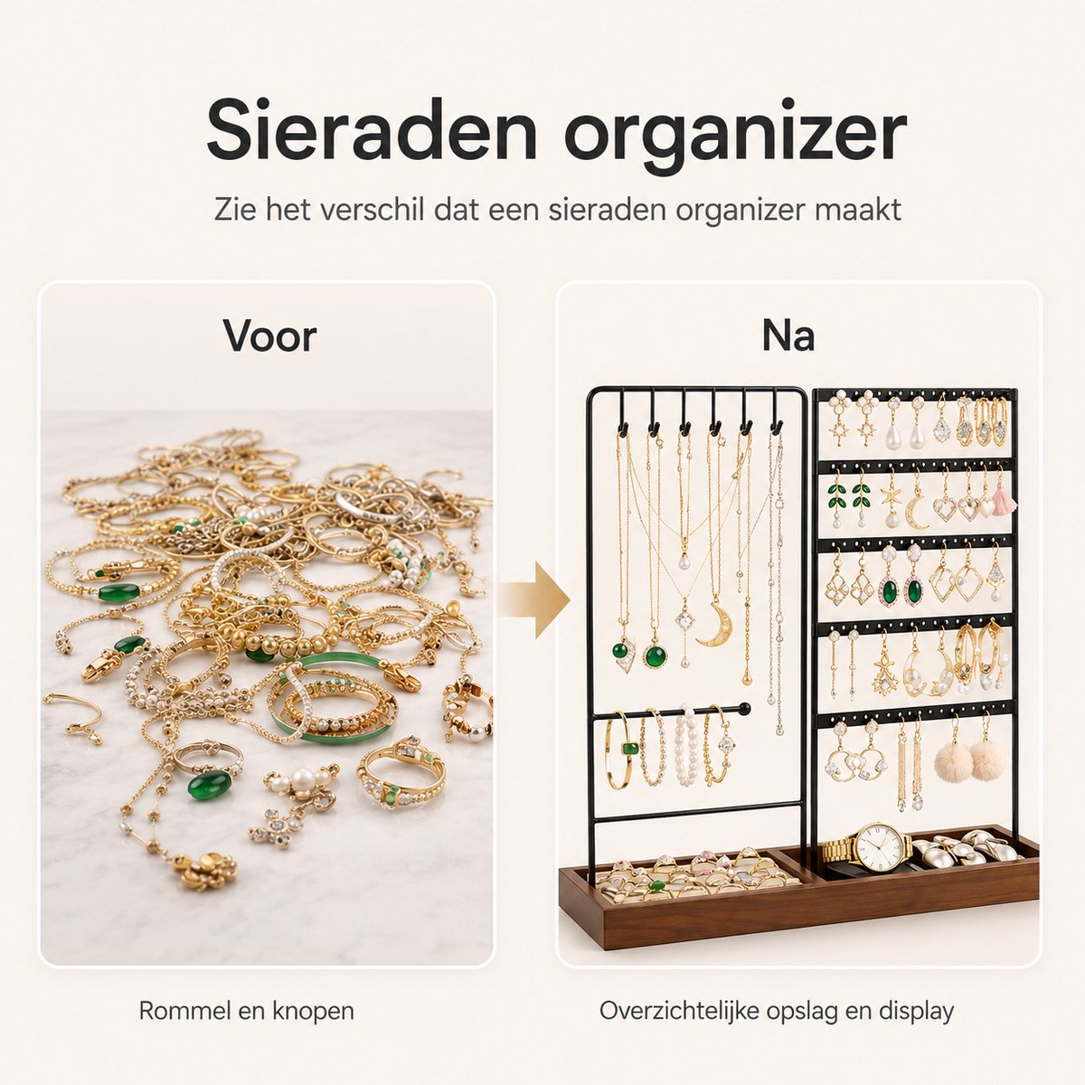 BOTC Sieradenhouder - Voor kettingen / armbanden / Oorbellen - Sieraden Organizer - Oorbellenrekje - Ketting houder - Zwart/Bruin — cadeau in Wonen & Interieur - foto 4