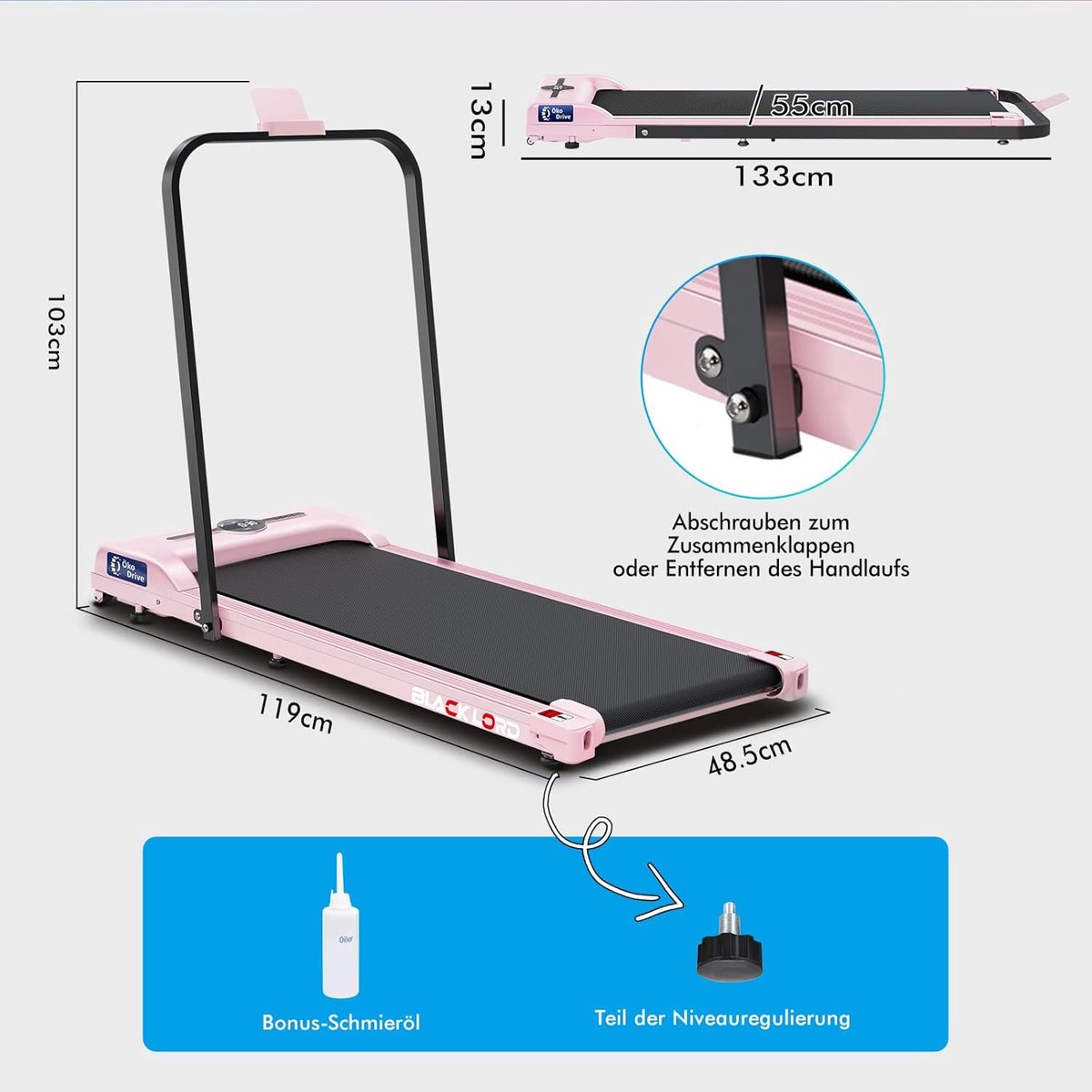 Loopband voor Thuis & Onder Bureau - House&Garden Walking Pad inklapbaar 2-in-1 met Bluetooth, LED Display, Afstandsbediening en Fluisterstille 2.2 PK Motor - Compacte Elektrische Treadmill tot 120KG - Roze