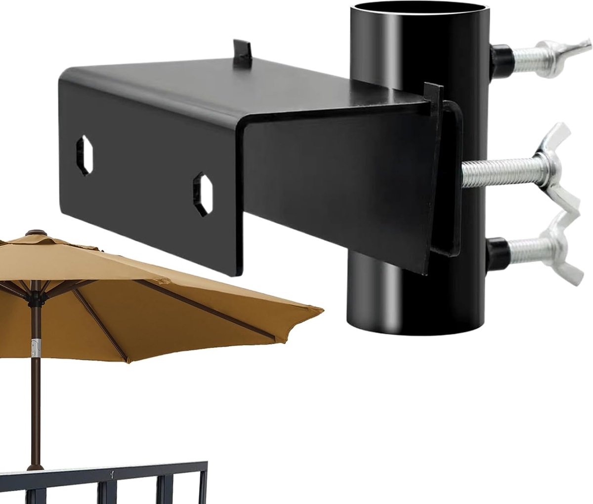 VHV - Parasolhouder - Balkon parasolhouder - Parasol klem - Verstelbaar - Antislip - Universeel - Voor balkonreling, tuin en strand - Compact - 12*6.6*9.7cm - Zwart
