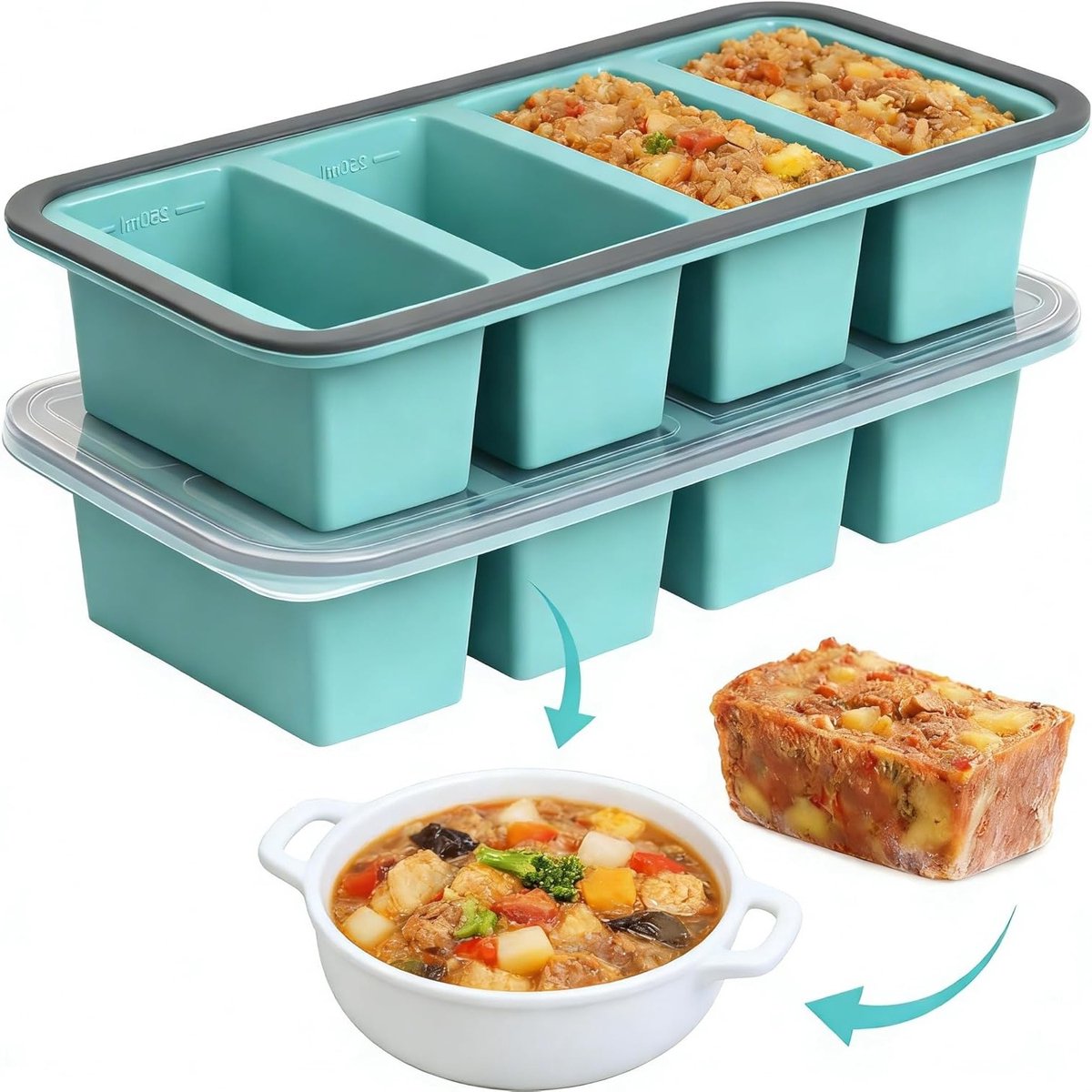 Siliconen Vriesvormen Set van 2 voor Soep, IJsblokjes en Sauzen - 250 ml, BPA-vrij, Ideaal voor Vriezer en Makkelijk te Reinigen