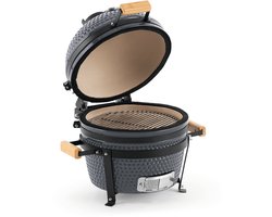 Landmann Kamado BBQ 16 inch Grijs - Keramische Grill - MLS Pizzasteen - Houtskoolbarbecue Ø35,5 cm - BBQ Egg - Thermometer - 4-6 Personen