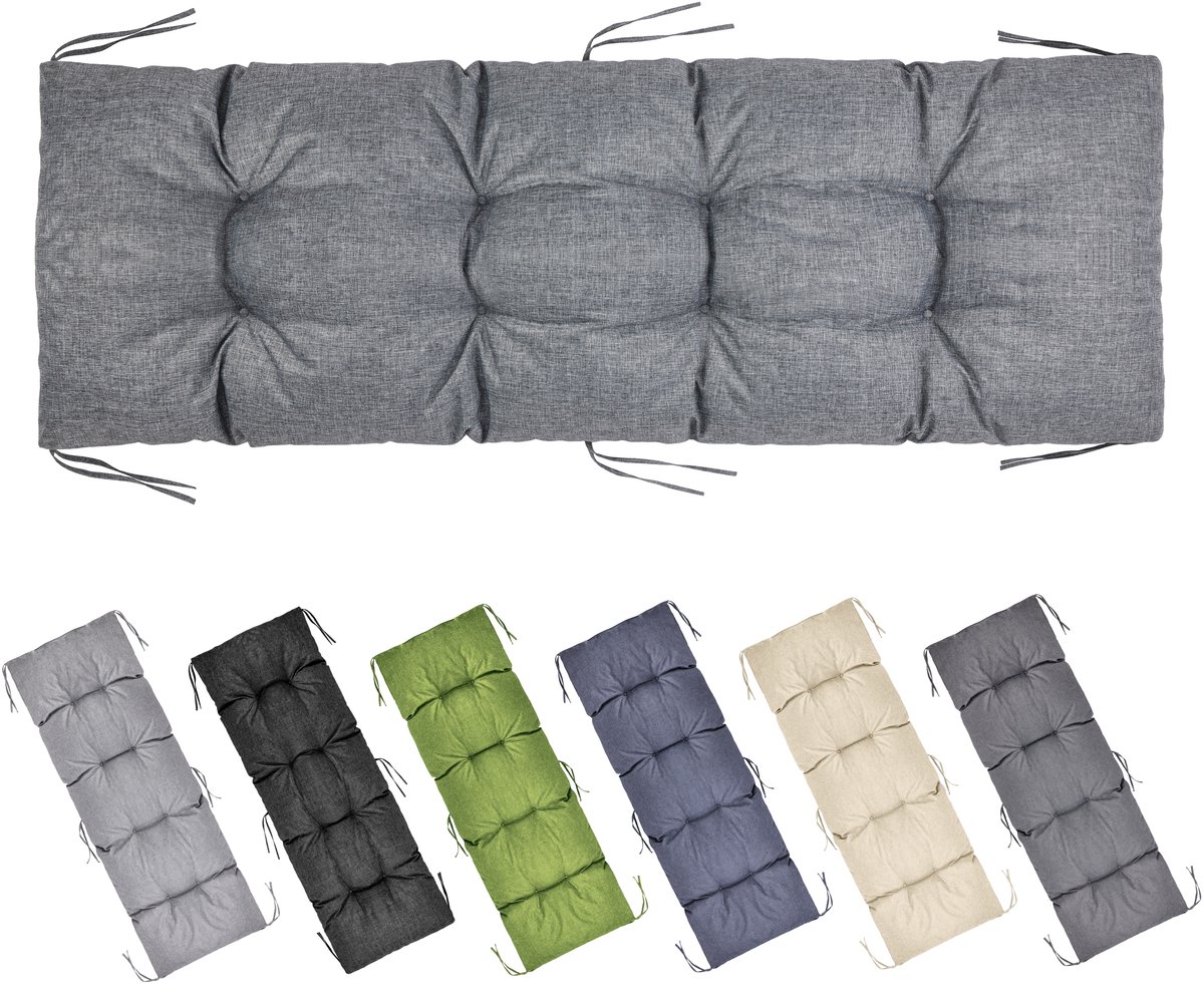 Garronda Bankkussen 160x50 cm – 10 cm dik – Waterafstotend & UV-bestendig – met Banden – Grijs GD-AM-Bono