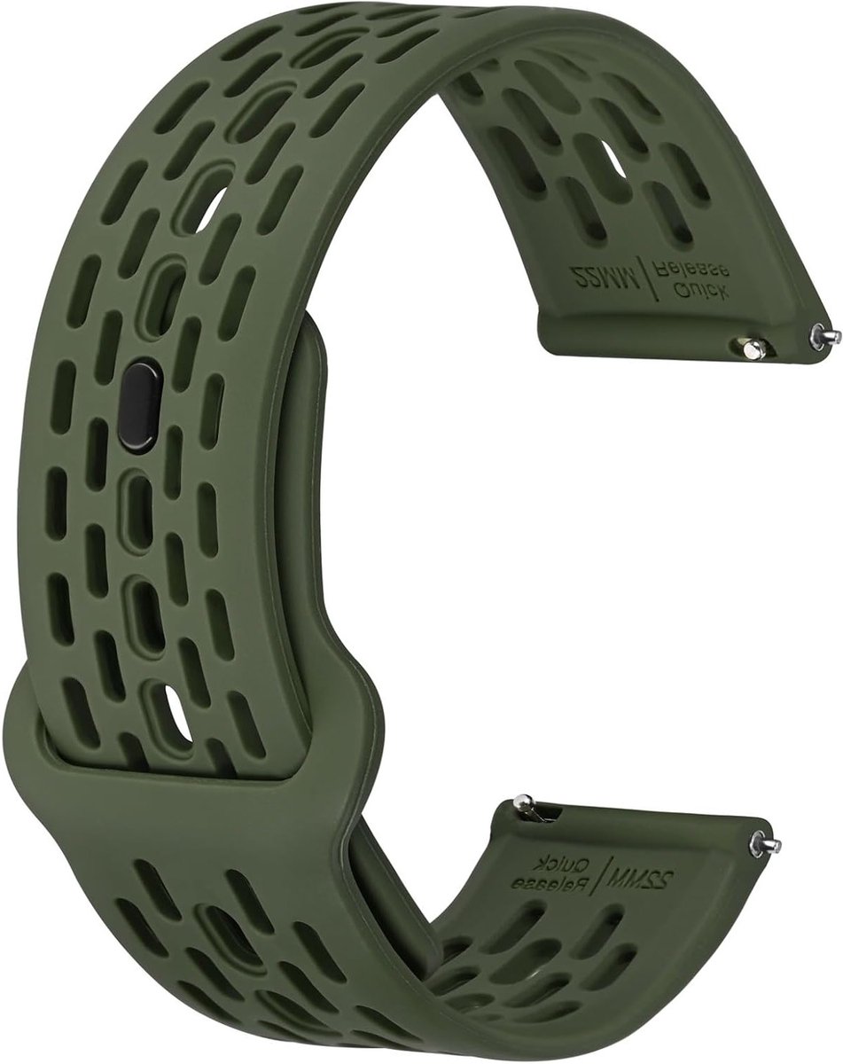 Ademend Hol Silicone Horlogeband voor Dames en Heren, Snelle Bevestiging 18 mm tot 22 mm, Comfortabel en Duurzaam