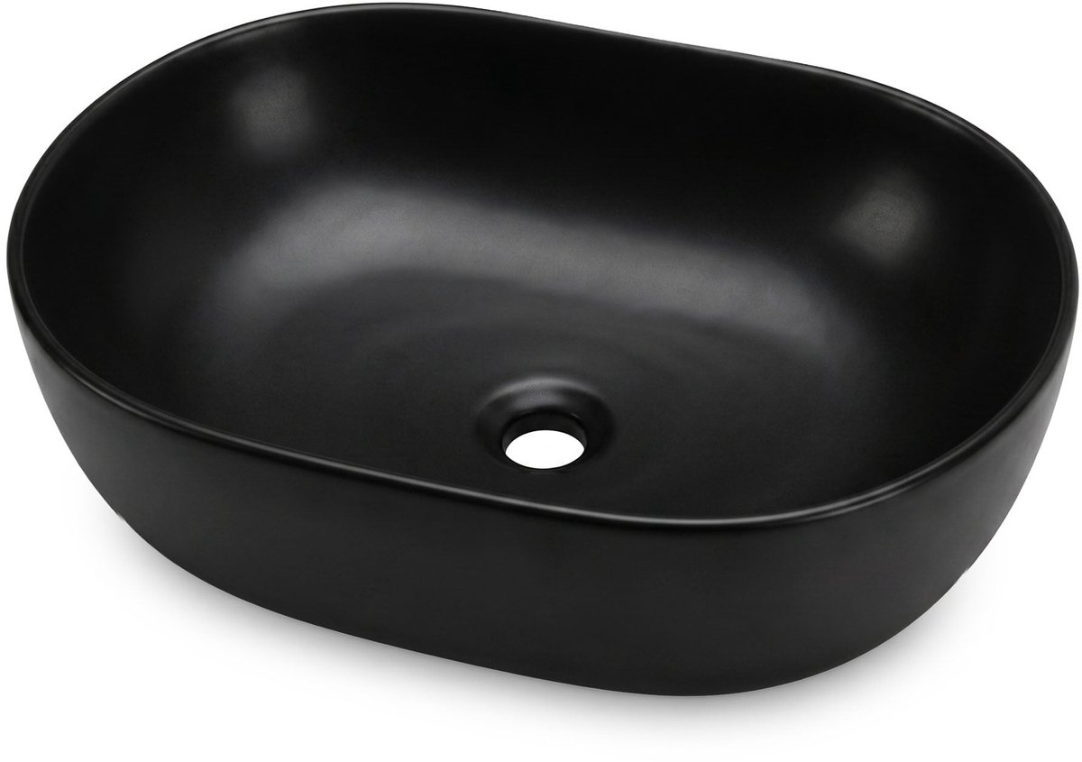 Ovale Wastafel ELIPSE 49 cm / Keramische Opzetwastafel / Mat Zwart