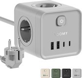 Voomy Stekkerdoos - 20W Snellader - USB-C & USB-A - 4 Stopcontacten - Aan/uit Schakelaar - 2M Verlengsnoer - Overspanningsbeveiliging - Grijs
