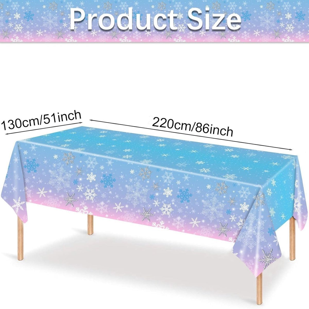 Elzusha - Kerst sneeuwvlokken tafelkleed - Frozen thema - 220 x 130 cm - Feestdecoratie - Verjaardagsfeest - Winterwonderland decoraties