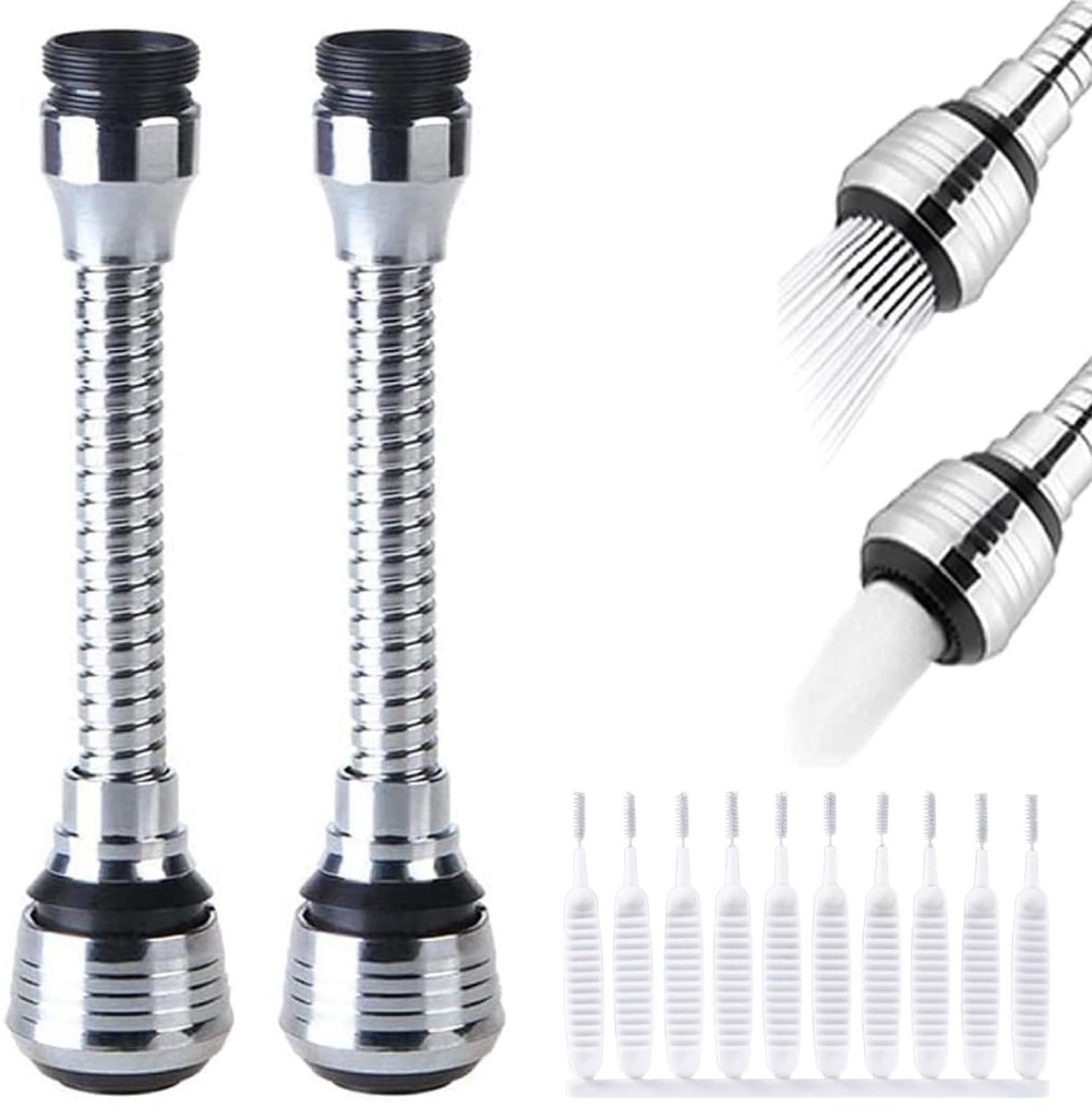 Dailygoods - Waterbespaarder - Flexibele Kraanbeluchter - Bespaart water en energie - 2 Standen - Anti-Spat Kraanbeluchter - Geschikt voor Keukens, Ba