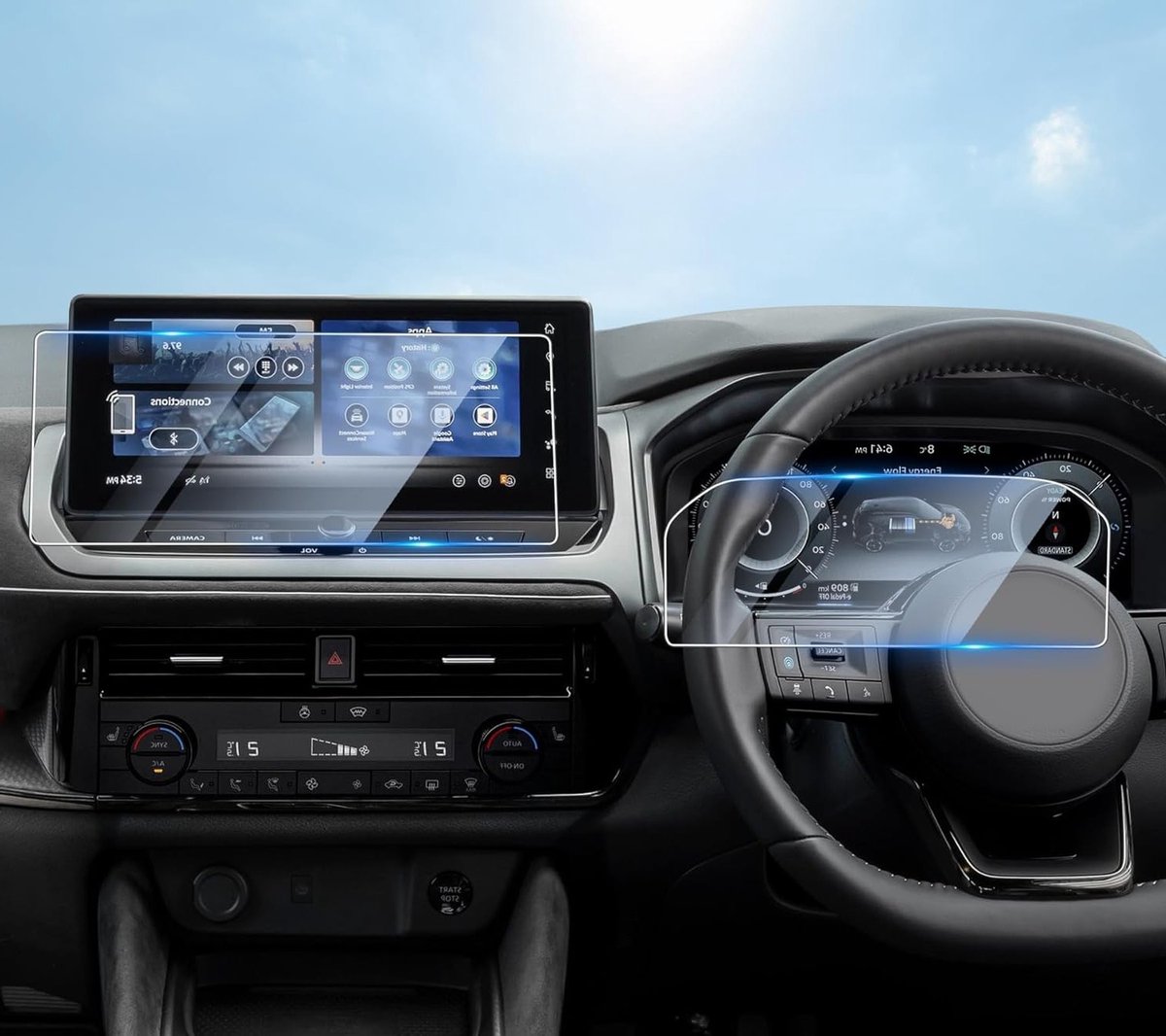 Compatibele GPS Beschermfolie voor Nissan Qashqai J12, Juke 2024 en X-Trail T33 - 12.3 inch Navigatie en Cockpit, Krasbestendig en 9H Hardheid, Perfecte Accessoires voor Jouw Auto