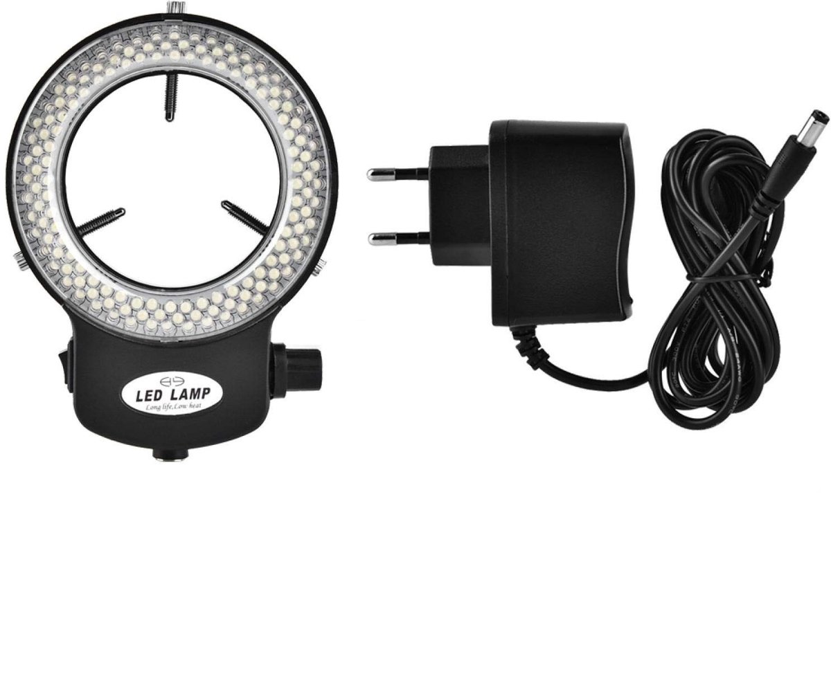 Dailygoods - Led-microscoop - Microscoopcamera - Instelbare helderheid - Zwart - Ringlamp - Geschikt voor precisiewerk - 64 mm