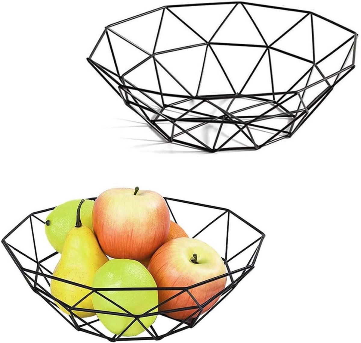 Set van 2 Stijlvolle Fruitmanden van Metaal voor Fruit, Groenten, Brood en Taart - Zwart
