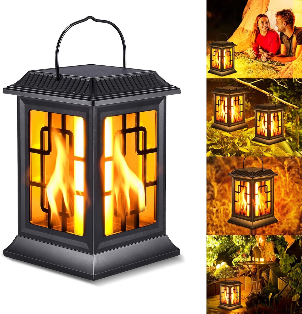 Solar lantaarn waterdicht 1 stuk - LED solar lamp met flikkerend vlam effect - Hangende tuinlantaarn - Halloween decoratieve lamp voor terras, pad, tuin en deck