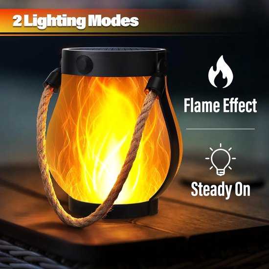 2 STUKS Solar Flame Lantern-Trope Lantern-Tuin Decoratief Licht-Buiten Camping Licht-USB Opladen-Buitenverlichting Waterdichte Flikkerende Vlam Tuinlantaarn — afbeelding 2