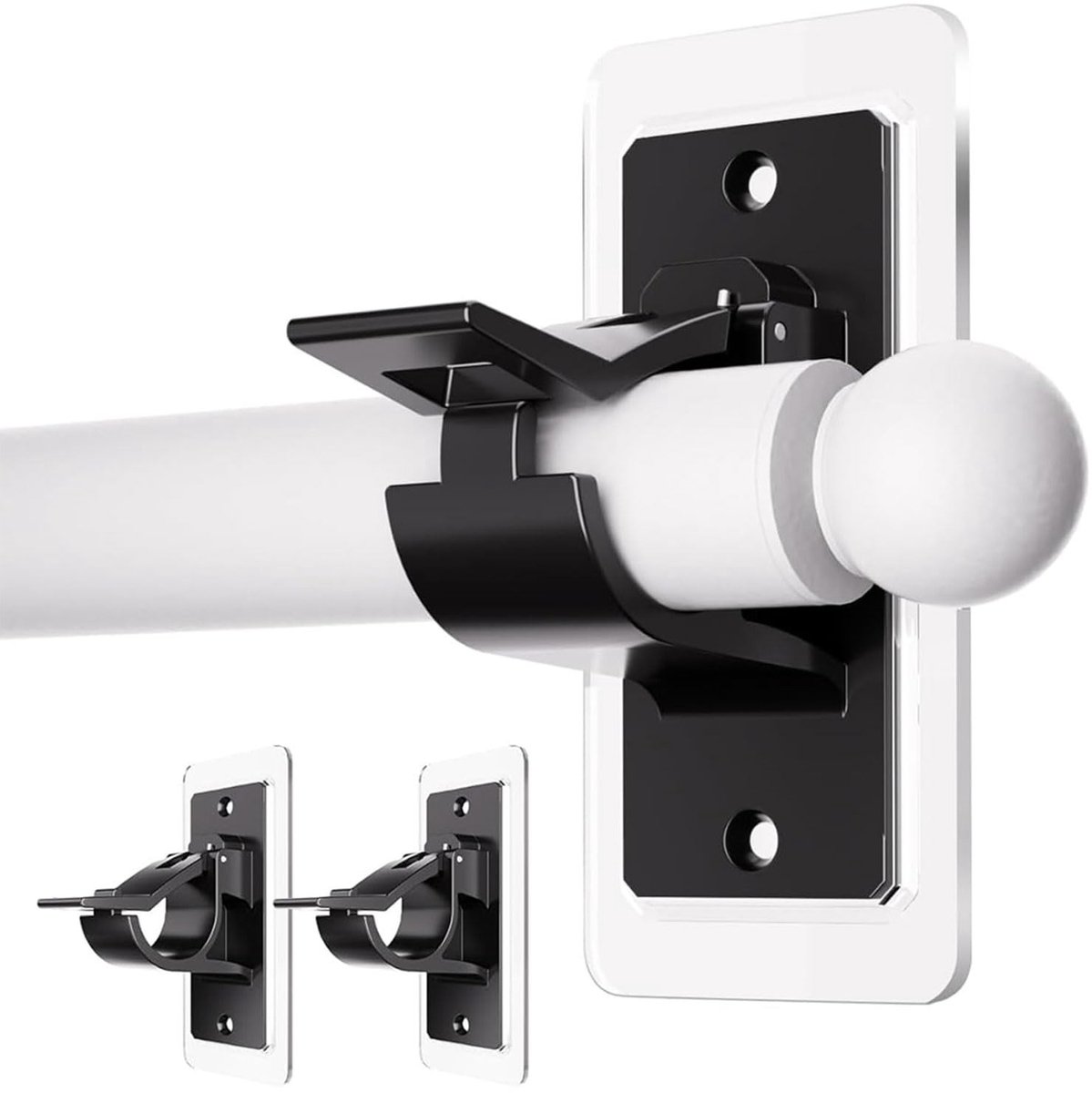 Dailygoods - Zelfklevende Gordijnroede Houders - Geen Boren - Zwart - Handig voor Badkamer - Sterke Hechting - Geschikt voor Diverse Gordijnen