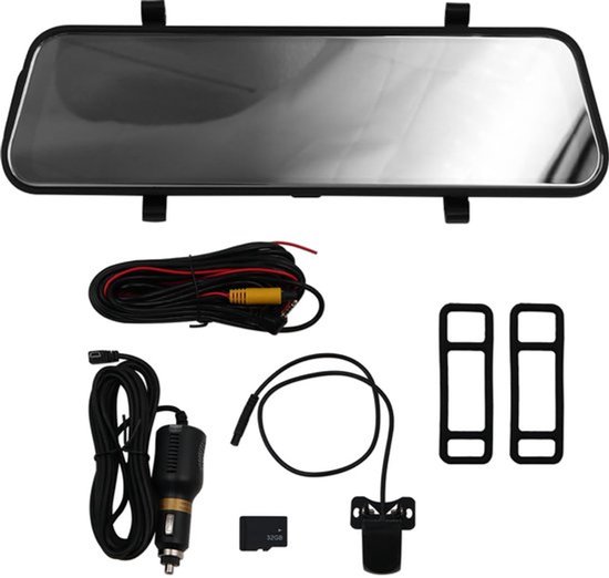 10'' Spiegel Dash Cam Voor en Achter met 32G SD-kaart Auto Achteruitkijkspiegel Dash Cam Verstelbare Achteruitrijlijn IP69 waterdichte Achteruitrijcamera