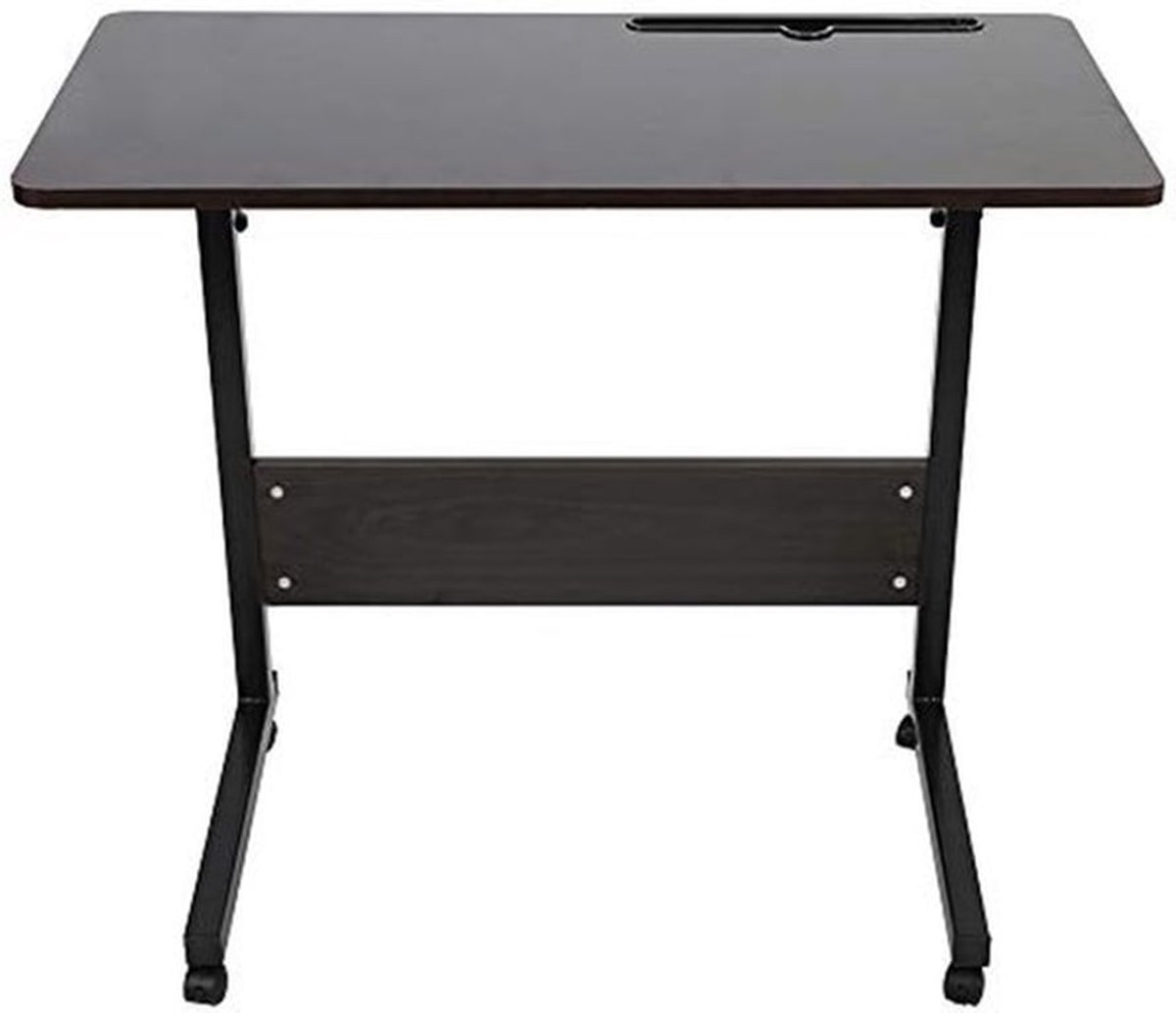 Verstelbaar laptopbureau met afneembaar telefoontafeltje, afneembaar mobiel telefoontafeltje op nachtkastje voor tv kijken, eten, werken en zitcomfort (zwarte walnoot)