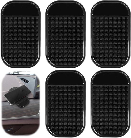 Dashboard antislipmat. 5 stuks. siliconen dashboardmat. autodashboard. geplakt pad. zwart. antislip. dashboard. mat voor mobiele telefoonsleutels (14.2 x 8.3 cm)