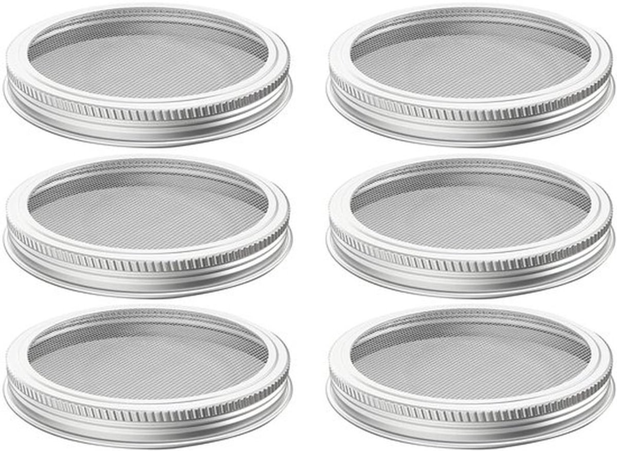 6 Pack Kieming Pot Jar Schermdeksels, 304 RVS Kieming Covers voor Wijde Mond Mason Jars