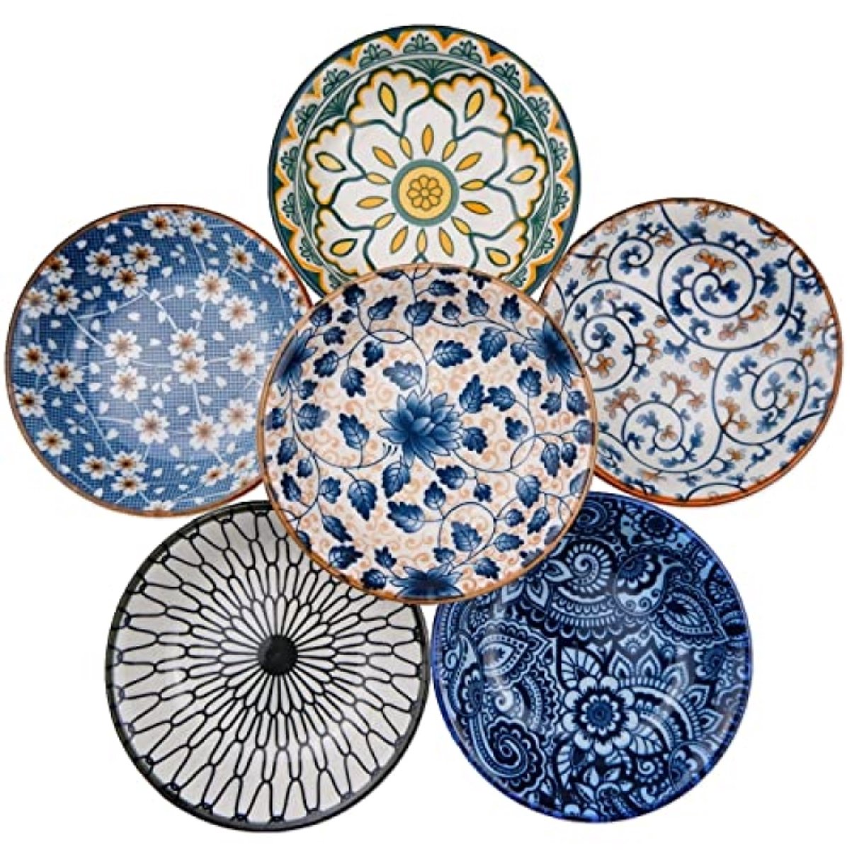 Keramische dipschalen set van 6 - Ø 10 cm - Sojasausschaaltjes en tapas-schalen - 70 ml - Porselein - Magnetron- en vaatwasserbestendig