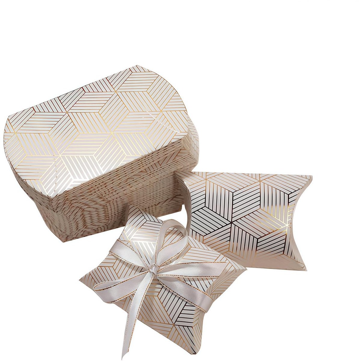 Elzusha - Mini Kussen Candy Box - Bruiloft Geschenkdozen - Gouden Strepen - Snoepdozen - Verpakking voor Sieraden en Zeep - 50 Stuks
