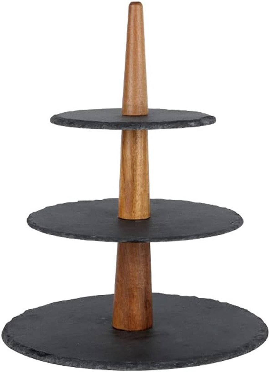 Van coos&aar - 3 laags leisteen etagère met houten frame - 25 cm