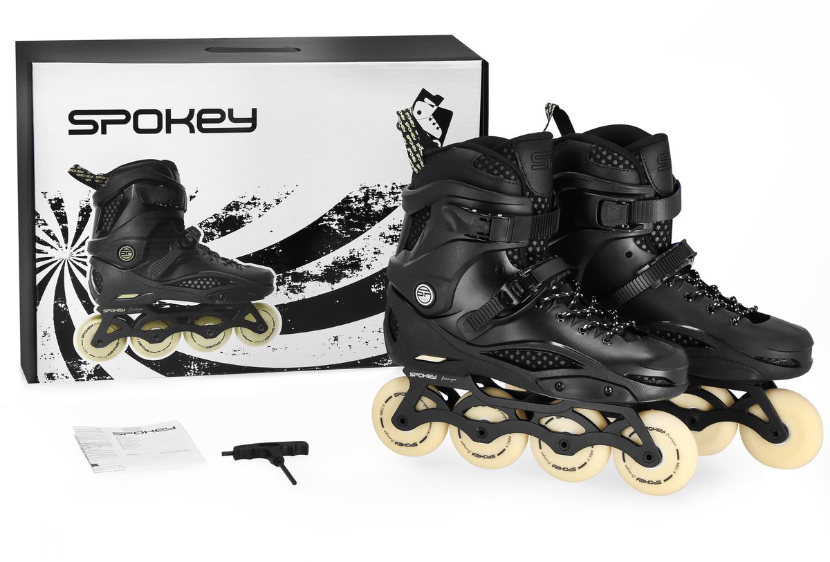 Spokey FREESPO Inline skates – Aluminium frame ABEC9 lagers Hard shell Verwijderbare voering Zwart