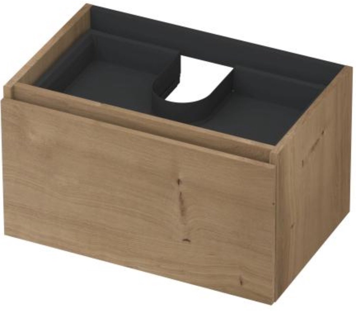 INK - Onderkast 1L met Binnenlade Greeploos Houten Keerlijst Fineer - 700x450x400 Mm - Ash Grey Fineer