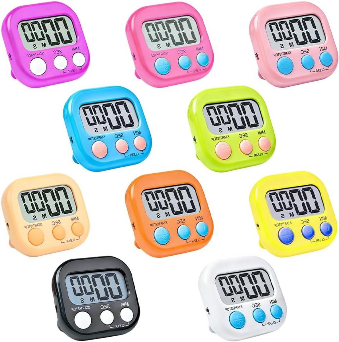 Digitale Eierwekkers - Keukentimers - Koken en Leren - Luid Alarm - 10 Stuks - Meerdere Kleuren