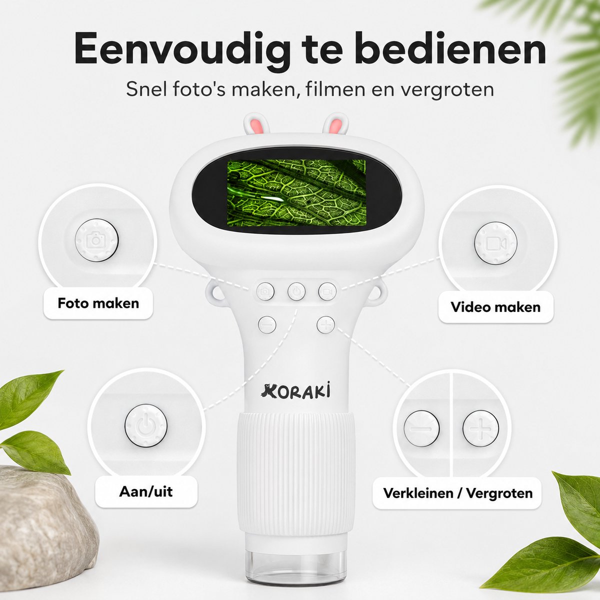 Koraki® Microscoop voor Kinderen - Digitale Kindermicroscoop met LCD Scherm - Handmicroscoop met Camera - Microscoopset incl. Preparaten, Pincet, Micro-SD & USB - Draagbaar - Aansluiting Smartphone/PC - STEM Educatief Speelgoed 4-12 jaar — afbeelding 2