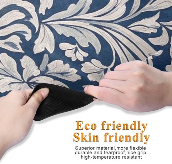 Yoga Mat - Fitness Mat Oefenmat - Thuis Sporten - Natuurlijk Rubber Antislip - 180x66 cm - Vintage Bloem Grijs Donkerblauw — afbeelding 5