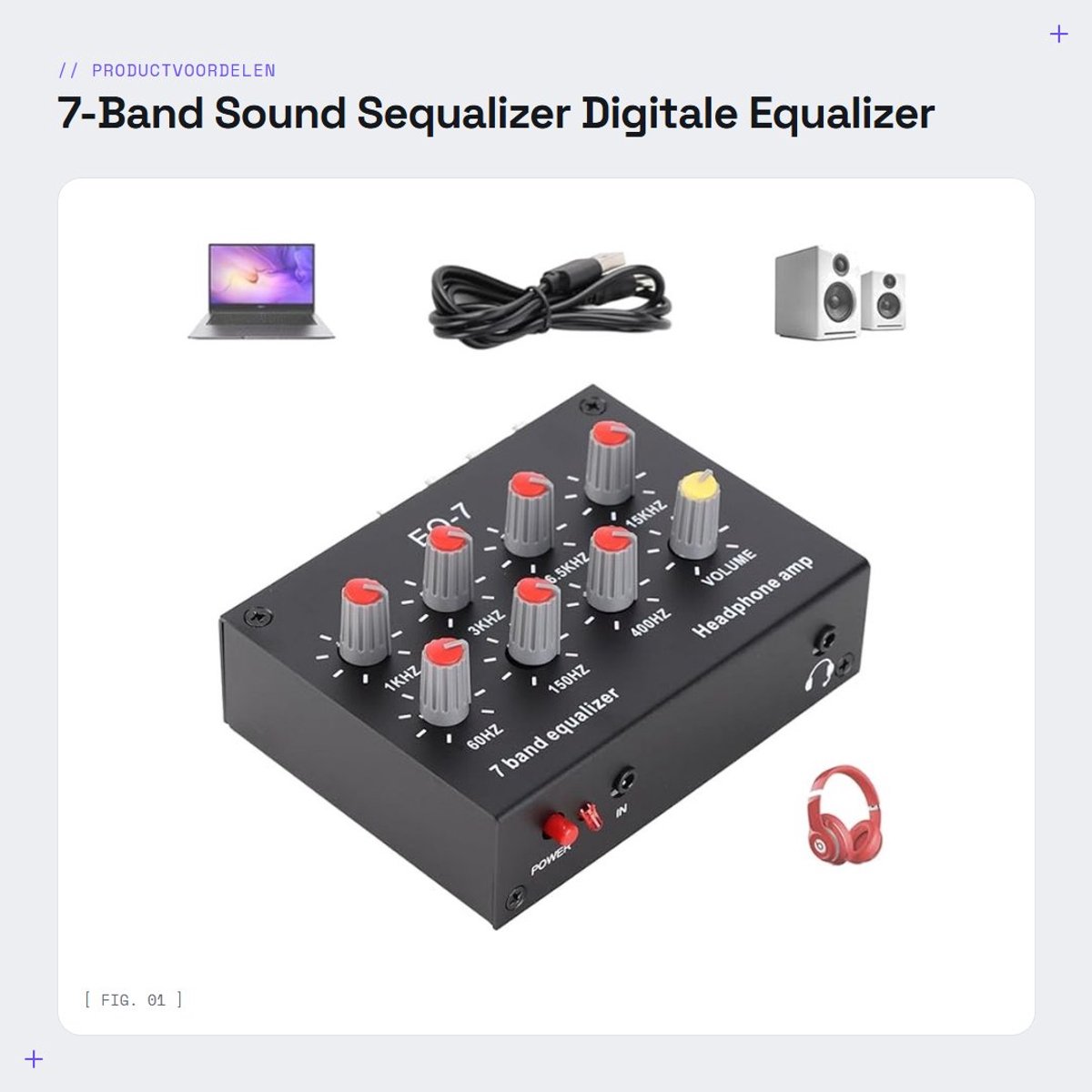 Dailygoods- Geluids Equalizer 7-Band - Digitale Equalizer - Hoofdtelefoon Compatibiliteit - 3.5mm Interface - ±12dB Aanpassing - Schakelbare Gain - Audio Equalizer