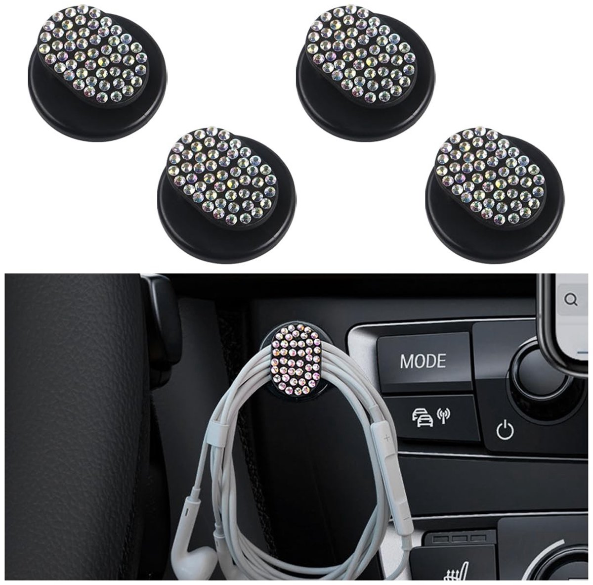 Dailygoods- Autohaken 4 Stuks - Mini Haken - Decoratieve Strass-Haken - Ruimtebesparend - Hoogwaardige ABS-Materiaal - Veilig en Duurzaam - Haakjes