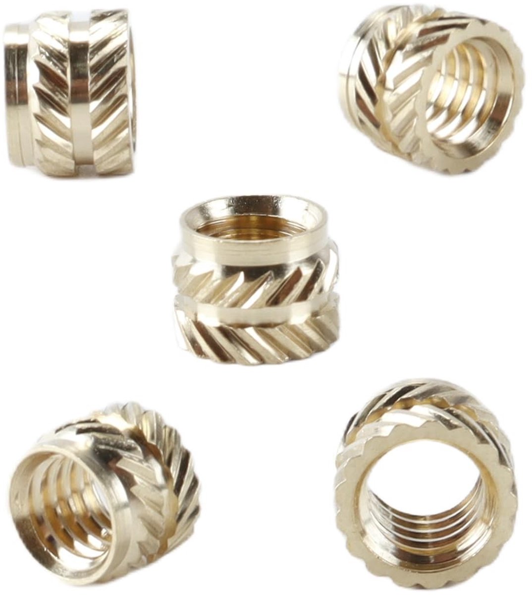 Dailygoods- Schroefdraadinzetstukken 50 Stuks - Gekartelde Moer - Messing - Buitendiameter 8mm - Hoogte 6mm - Corrosiebestendig - Schroefbus