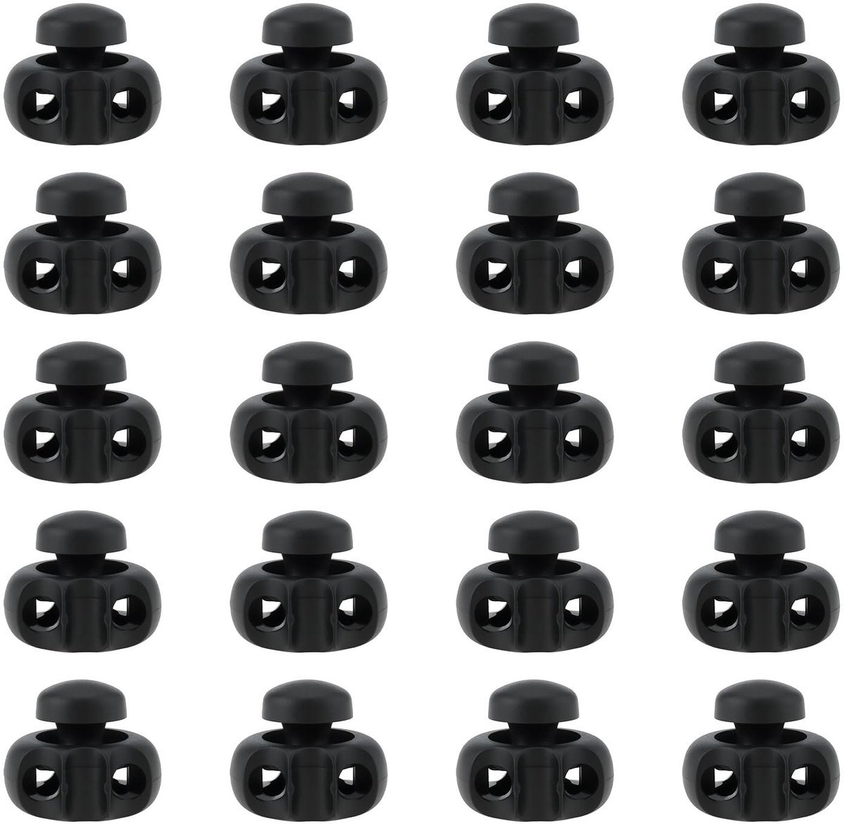 Dailygoods- Koordslot 20 Stuks - Veer Koordstopper 2-Gats - Multifunctioneel voor Tassen/Jassen - Kunststof met Metalen Veer - 5mm Gat
