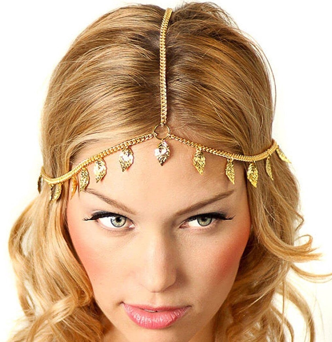 Dailygoods- Hoofdketting Boheemse stijl - Bladeren hanger - Enkele laag - 60 cm - Geschikt voor bruiloft/feest - Legering/pailletten - Haarband