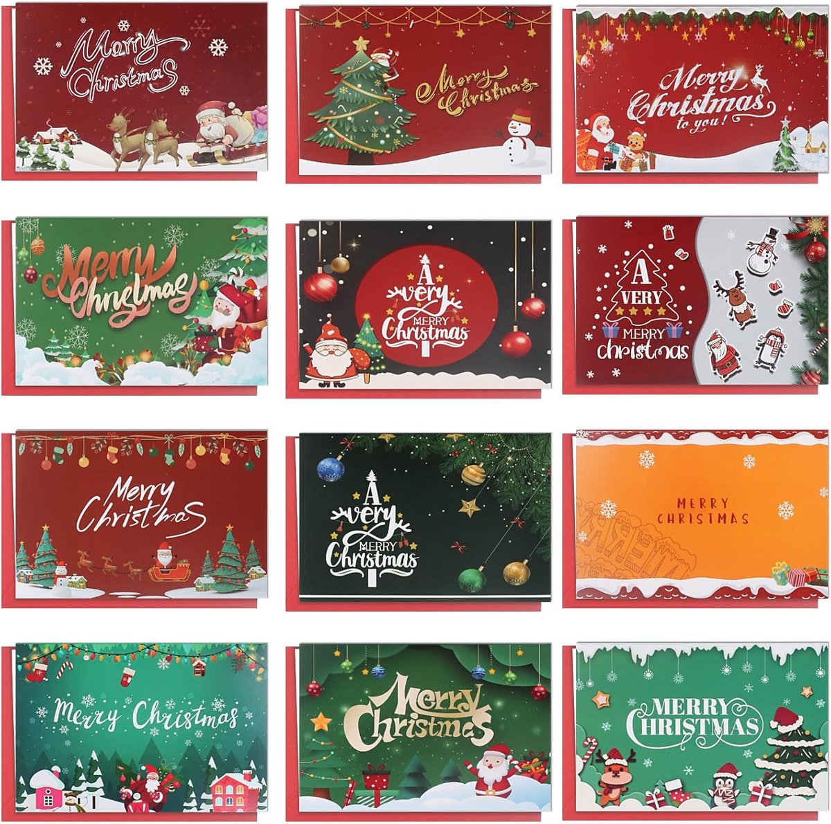 Kerstkaarten set - Wenskaarten ansichtkaarten - Wensen schrijven - Milieuvriendelijk papier - 24 stuks - Rood