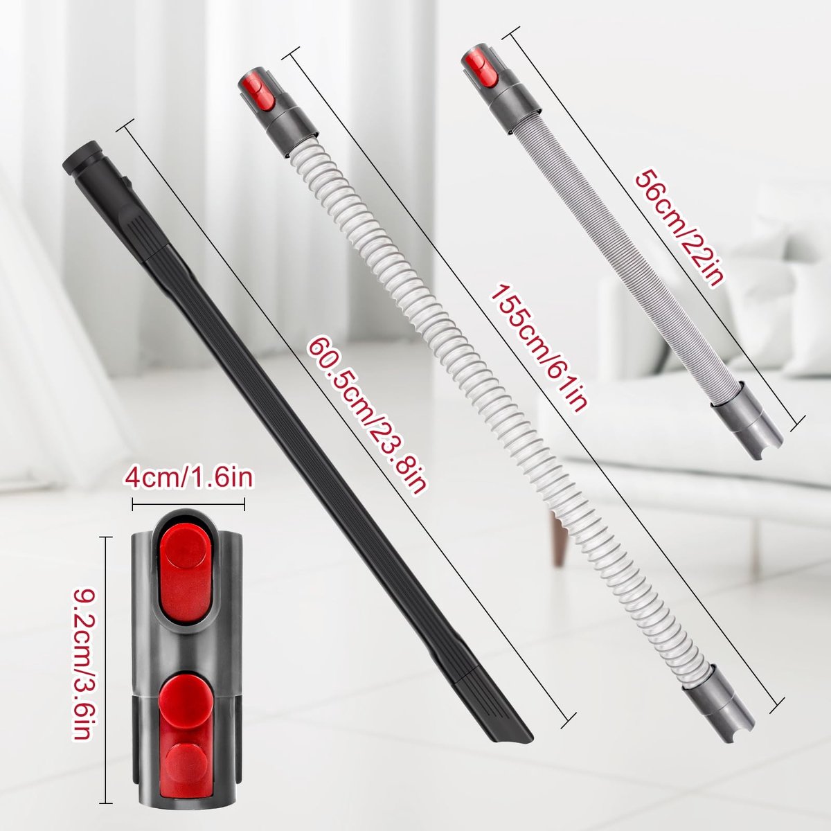 Dailygoods - Flexibel spleetmondstuk - Adapter en slang voor Dyson - Grijs - Stofzuiger accessoires - Hoogwaardige kwaliteit - Geschikt voor V7 V8 V10...