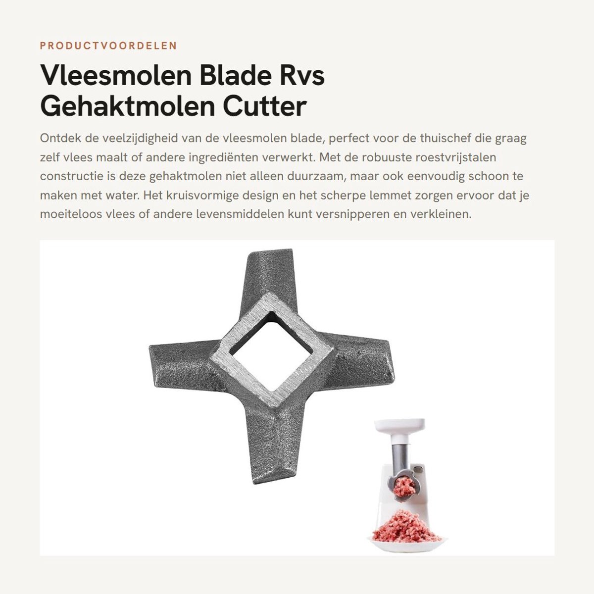 Dailygoods- Vleesmolen Robuuste RVS Constructie - Vlees Chopper - Gehaktmolen - Mes Vervanging - Reserveonderdeel - Kruisvormig Design