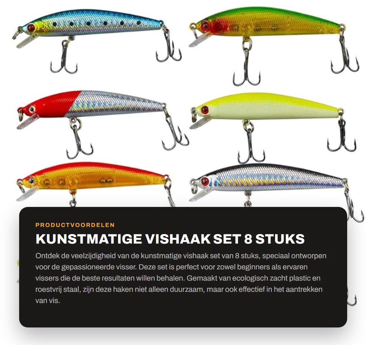 Dailygoods- Kunstmatige Lokaas 8 Stuks - Ecologisch Zacht Plastic - Roestvrij Staal - 102x18mm - 7,8g - Diverse Kleuren - Vissensnoer