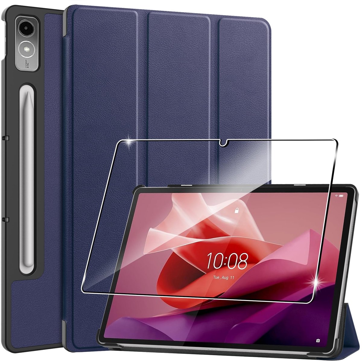 Dailygoods - Hoes voor Lenovo Tab P12 - Tablet Case Cover - Ultra slank en licht - Blauw - Beschermglas inbegrepen - Geschikt voor 12,7 inch 2023 model