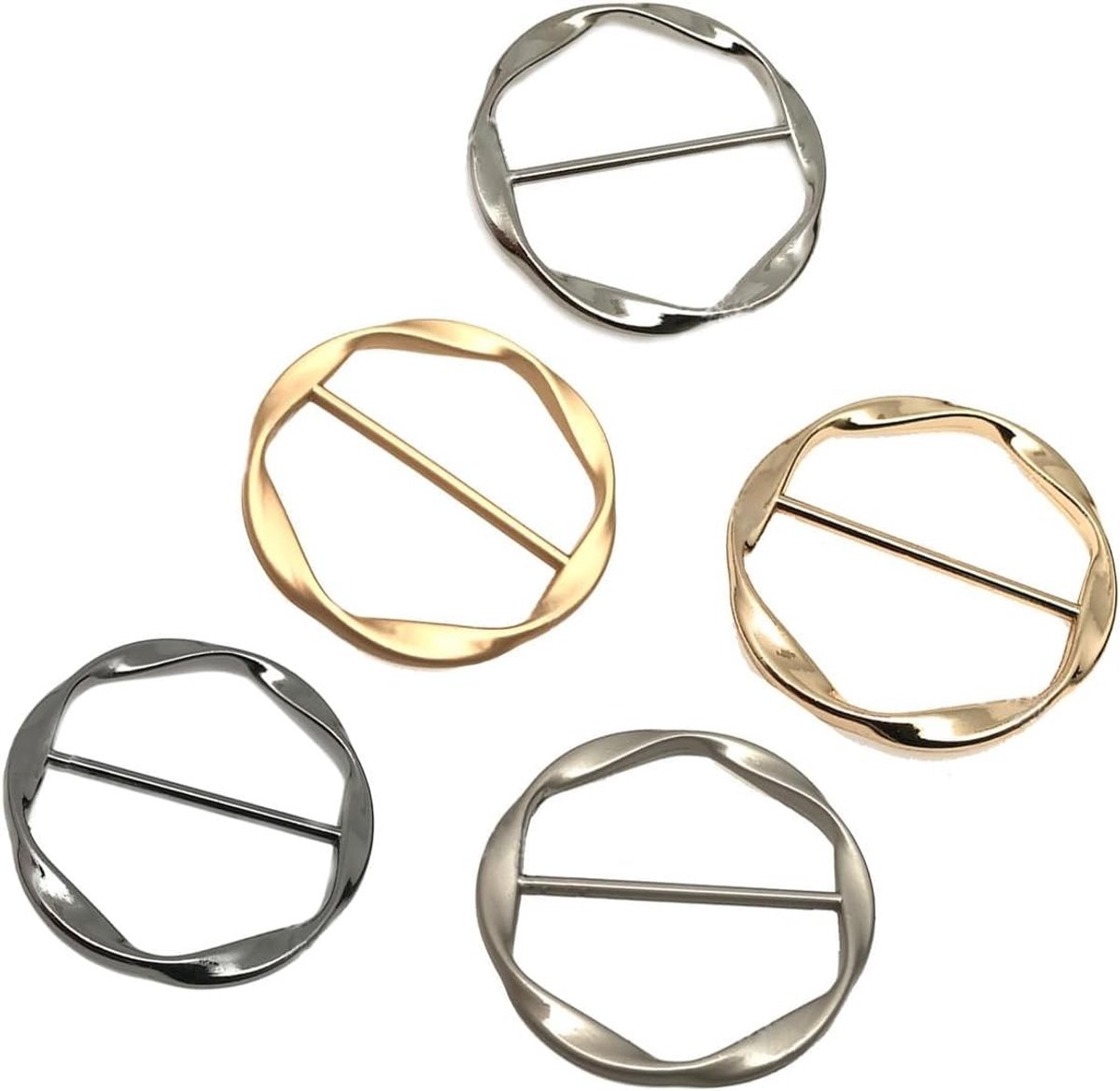 Dailygoods- Sjaalring 3,5 cm - 5 Stuks - Metalen Sjaalklem - Decoratie Accessoires - Voor T-Shirt en Halsdoek - Ideaal voor Oversized T-Shirts - Sjaalclip