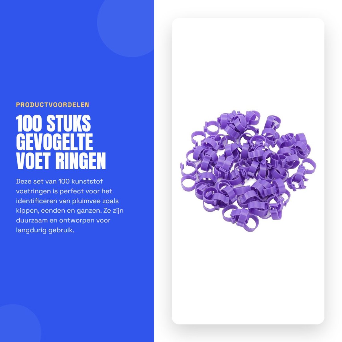 Dailygoods- Gevogelte Ringen 100 Stuks - Identificatie Ringen - Voet Ringen - Clip Ringen - Gezondheidsbenodigdheden - Plastic Ringen - Identificatieringen
