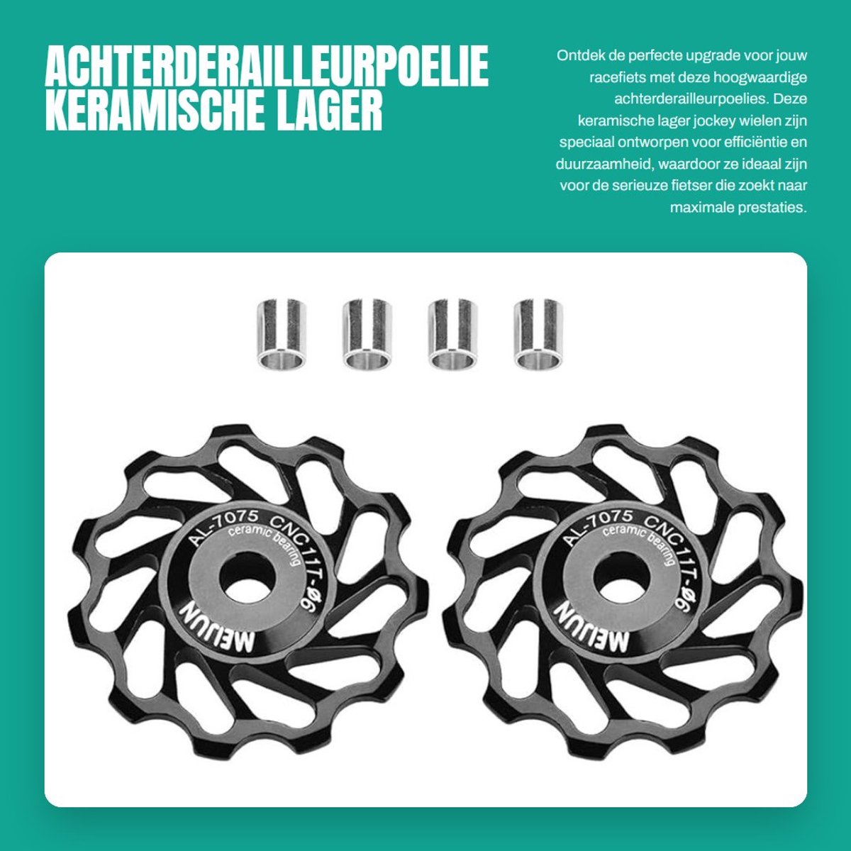 Dailygoods - Achterderailleurpoelie - Keramische lager - Voor racefietsen - 1 paar - Jockey wiel katrol - Inclusief installatiegat adapter - Fietsen