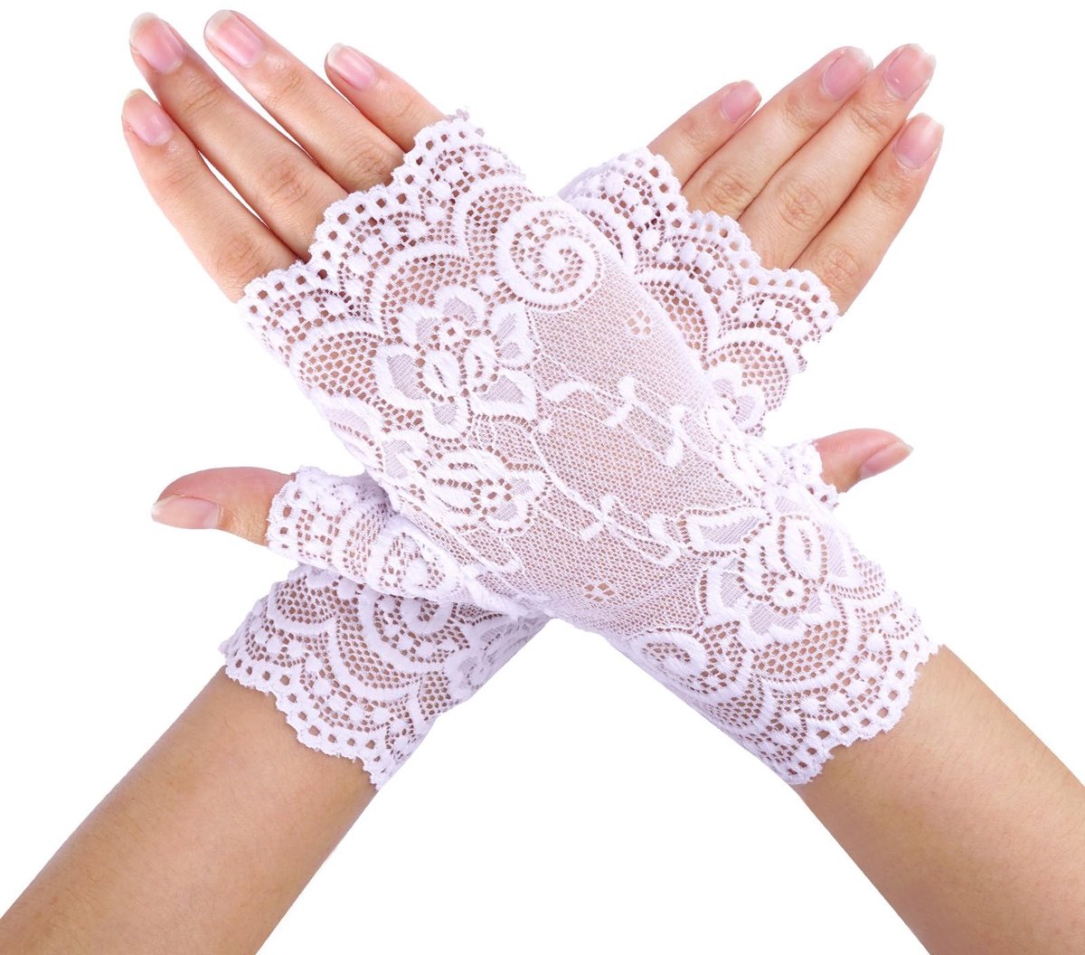 Dailygoods- Vingerloze Handschoenen - Kanten Dameshandschoenen - Elegante Party Accessoires - Bruiloft/Opera - Zwart/Wit/Rood - Afmetingen 18x8 cm