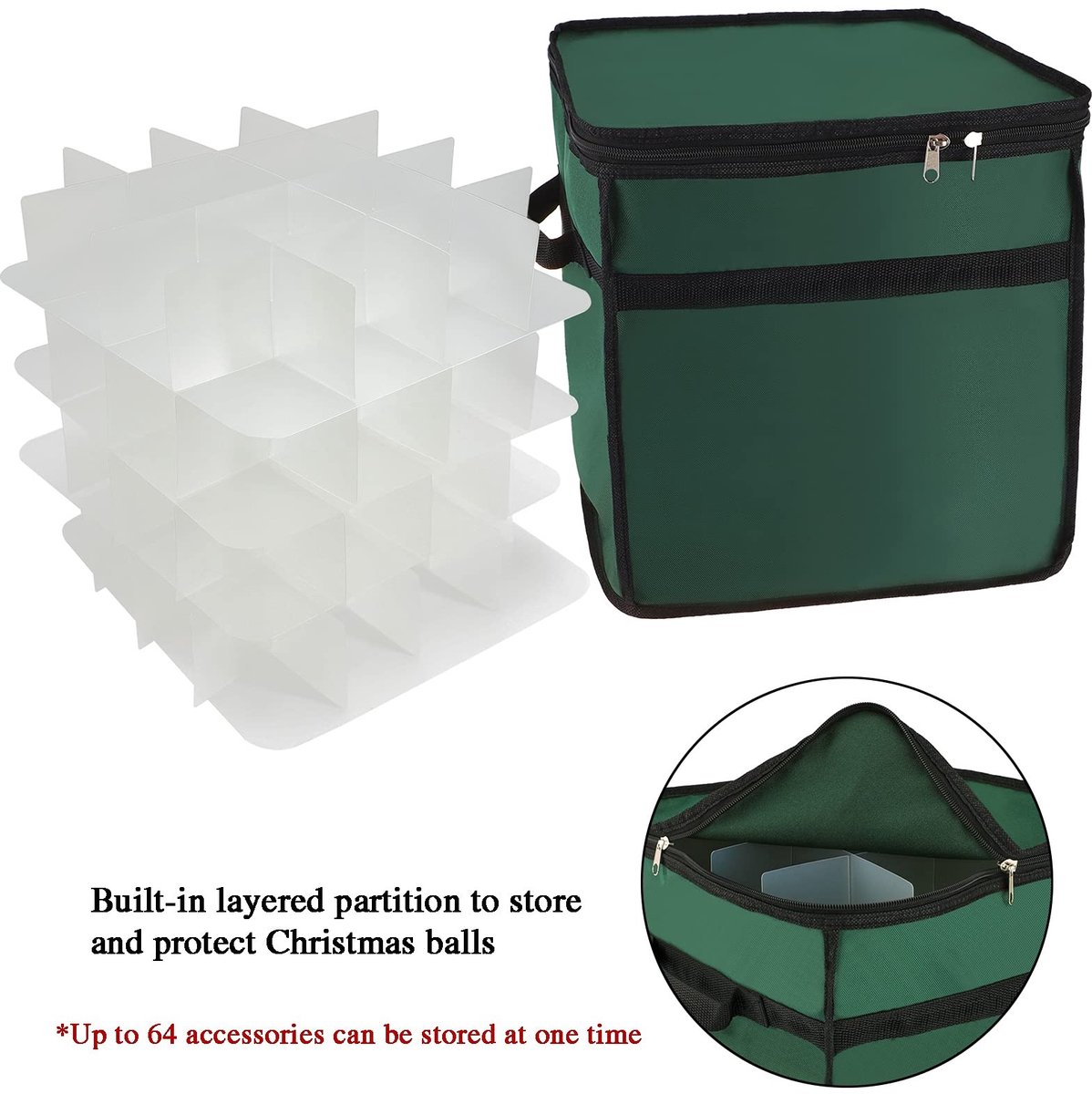 Dailygoods- Kerstbal Opbergdoos 4 Lagen - Opbergdoos met Deksel - Opbergdoos Kleding - Opbergdoos Vakjes - Transparante Venster - Duurzaam Nylon 600D