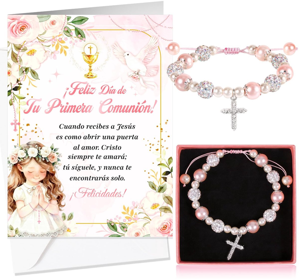 Dailygoods- Communiekaart voor meisjes - Wenskaart - Eerste Communie - Geschenken - Verjaardagswenskaarten - Wenskaarten set - Antislip afwerking