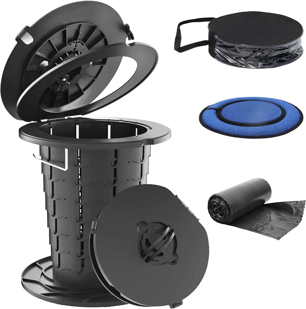 Draagbaar Toilet - Opvouwbaar Potty - Outdoor Activiteiten - Verstelbare Hoogte - 350 lbs Draagkracht - Zwart