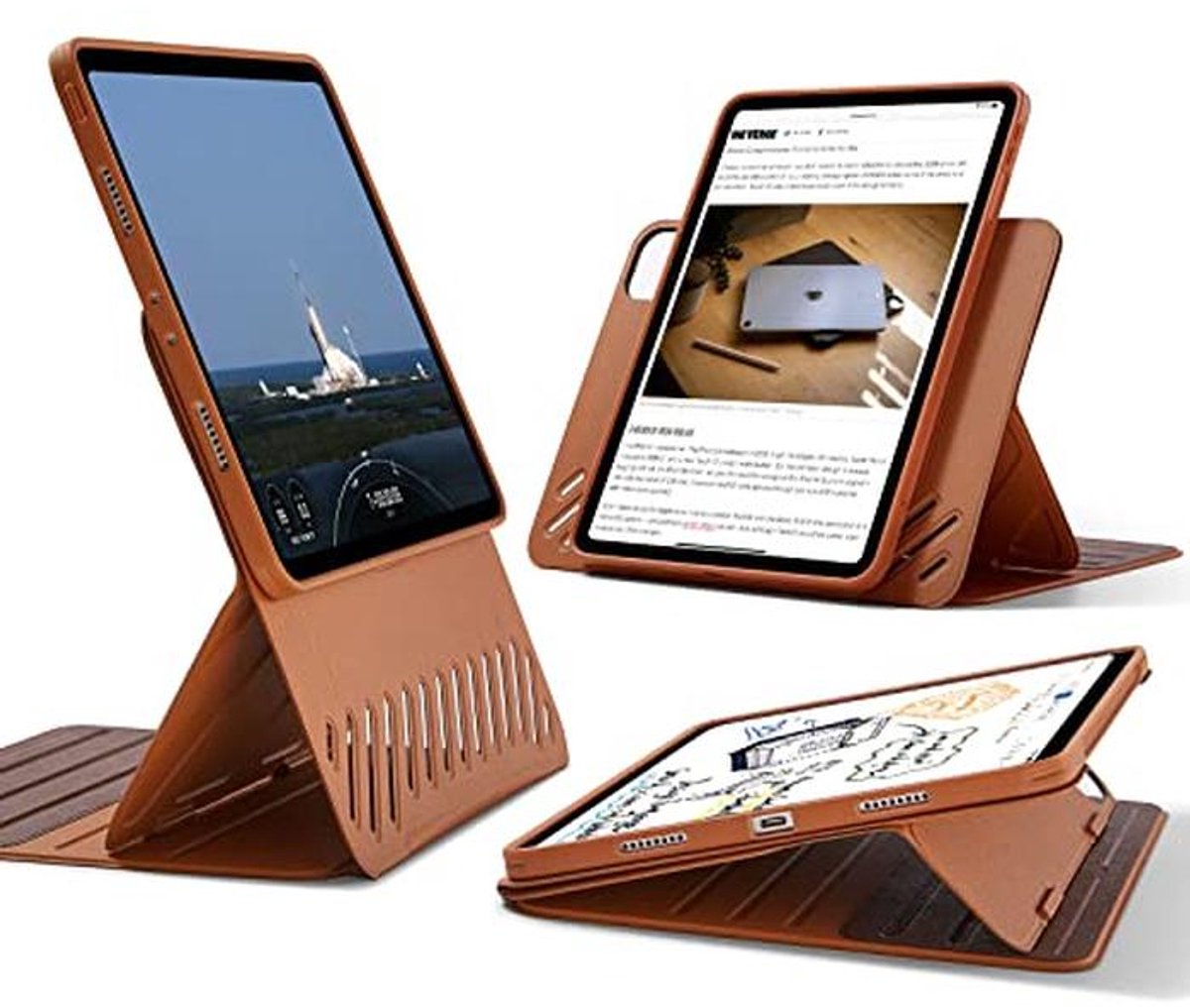 Tablet Hoes - Beschermhoes - Veelzijdig Gebruik - 9 Standhoeken - 11 Inch - Bruin